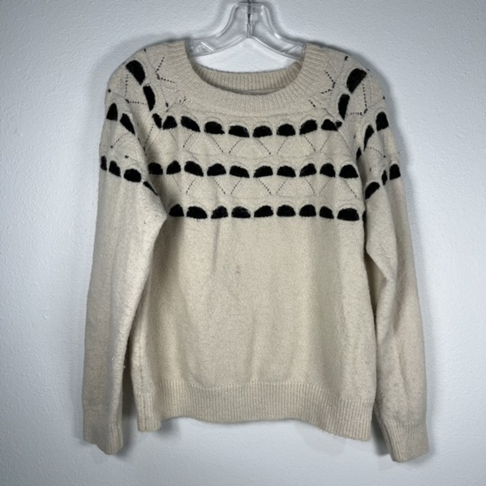 AndTheWhy Fairisle Knit Sweater S/M‎ Wool Blend Boho Cottagecore Neutral Cream